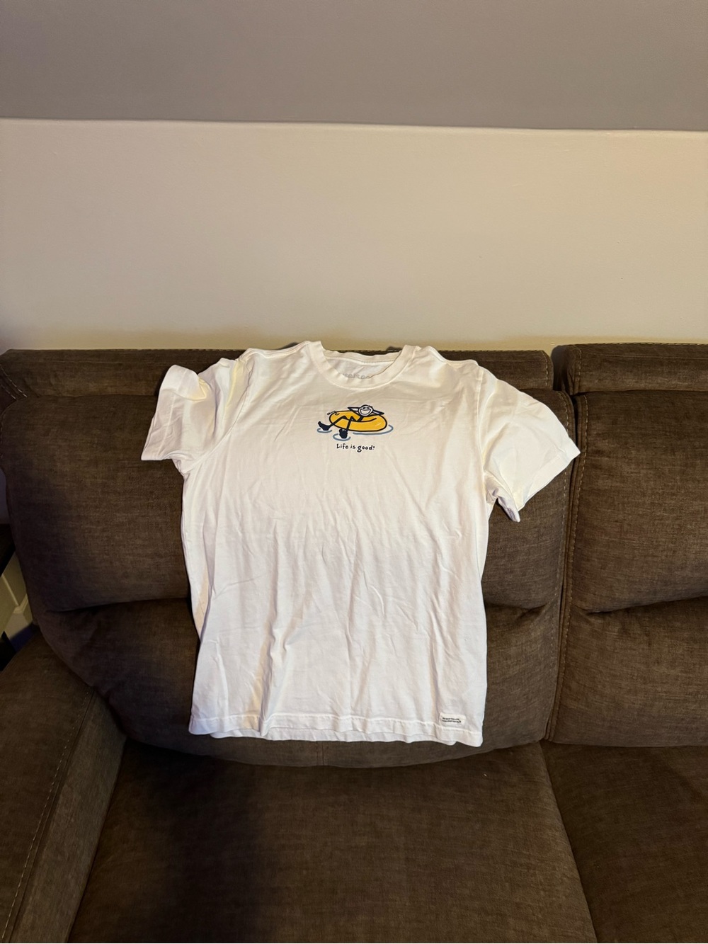 Life Is Good White Short Sleeve Tee with Yellow & Navy Tube Graphic - Picture 2 of 3